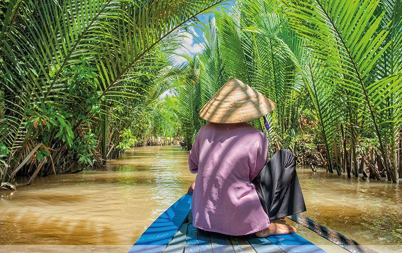Cs&oacute;nak&aacute;z&aacute;s a Mekong-delta p&aacute;lm&aacute;kkal szeg&eacute;lyezett v&iacute;zi &uacute;tjain